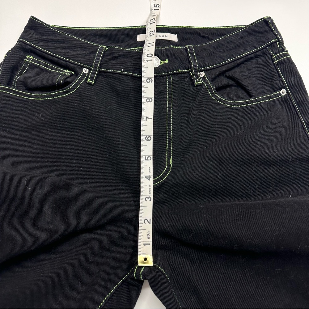PacSun Black Neon Lime Green Stitching High Rise Mom Denim Jeans Women’s Size 26 - Picture 8 of 9